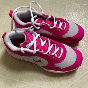 Puma Kids Bright Pink and White Athletic Sneakers